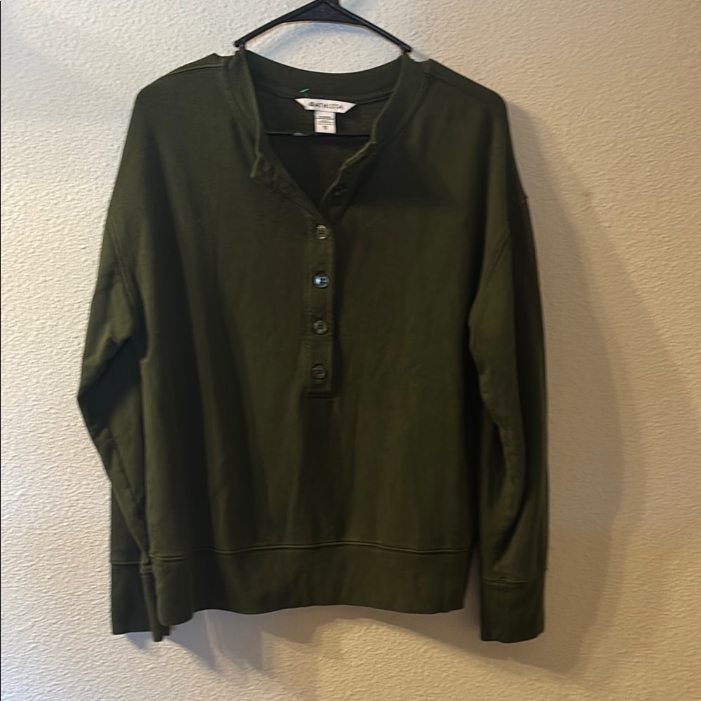 Athleta half button down Olive Green Top